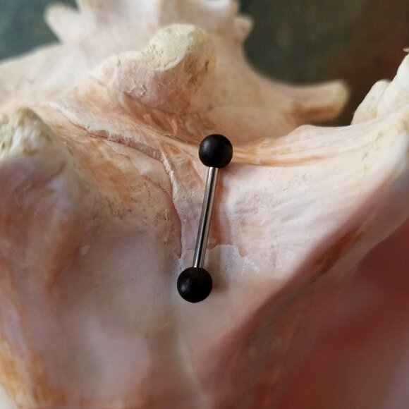 PAIR arang wood ball ends nipple bars 14G externally threaded NWT stainless stee - Picture 2 of 2